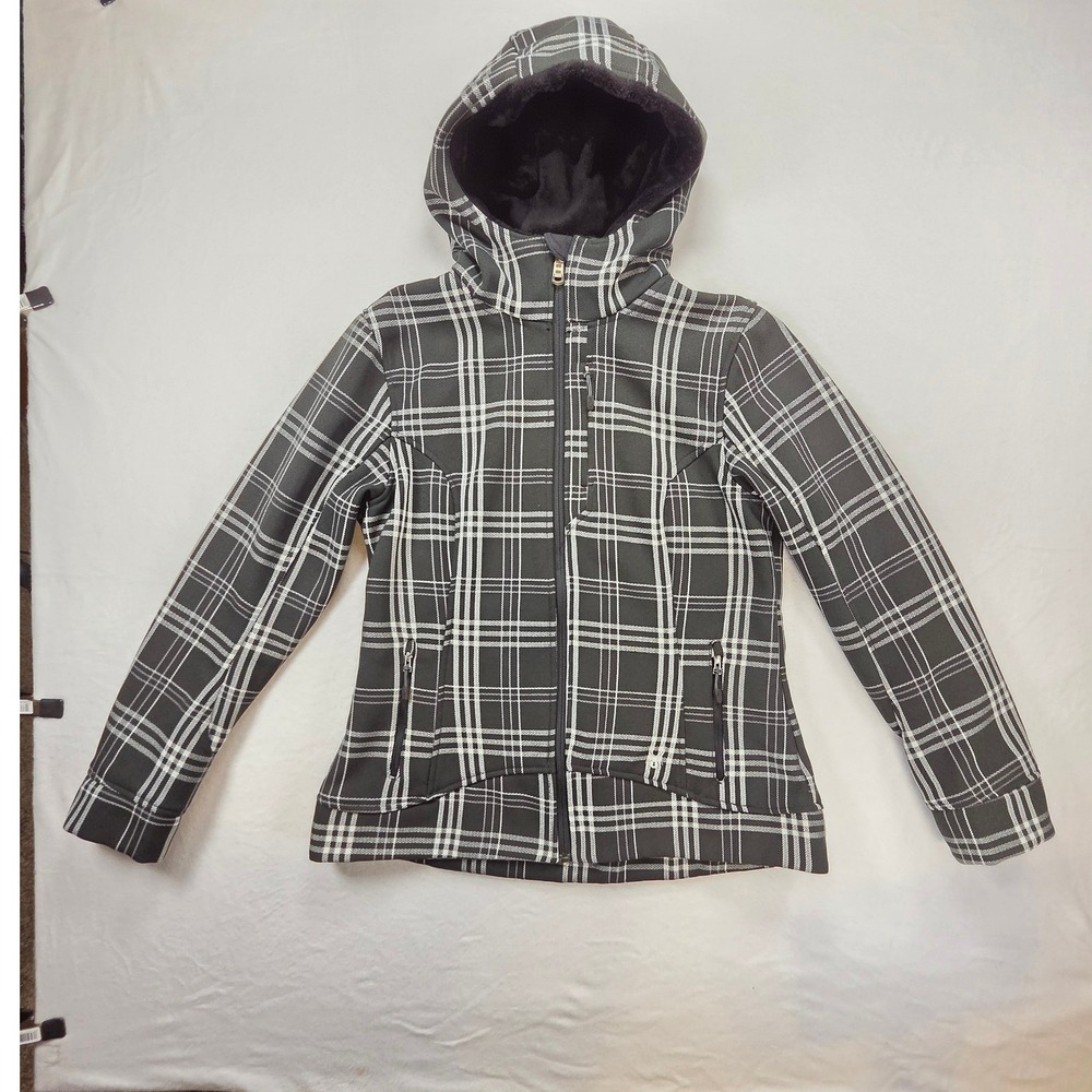 Spyder Women's Size Black Fleece Lined Plaid Hoodie Fall Winter Coat Jacket Goth
